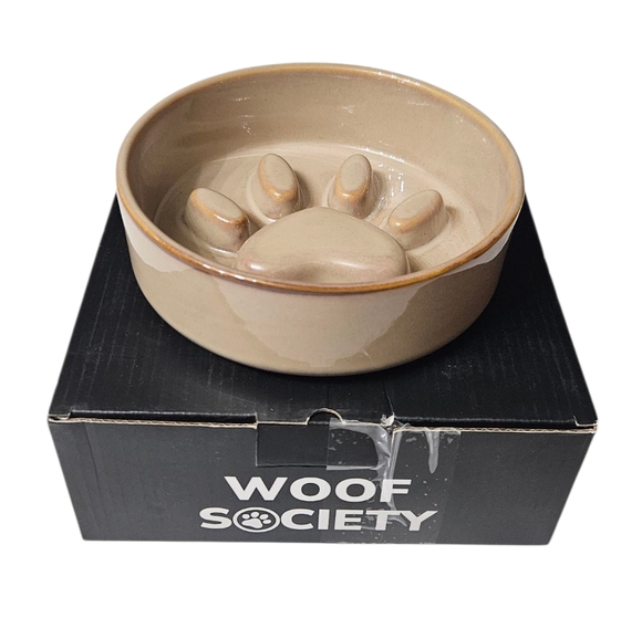 Woof Society Ceramic Slow Feeder Dog Bowl – Paw Design - Picture 1 of 3